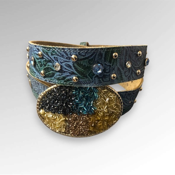 Western Cowboy Rodeo Boho Embossed Rhinestone Studded Belt - Picture 1 of 3